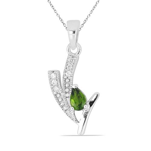 0.48 CT CHROME DIOPSIDE STERLING SILVER PENDANTS WITH WHITE ZIRCON #VP020160